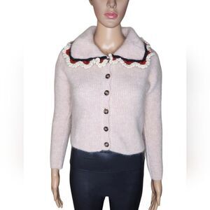 TACH Clothing Felipa women's blush mohair alpaca crochet detal cardigan Size XS